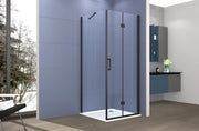 Box doccia Angolare 70x90 cm porta a soffietto + fisso H200 cm cristallo 6 mm profilo NERO OPACO ZAIRA