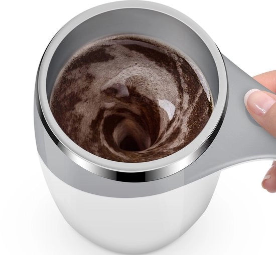 Moka auto-rovente - moka con rotazione automatica 400 ml - caricabile via USB - acciaio inossidabile - moka intelligente per caffè latte cioccolato - con manico e coperchio - per ufficio e viaggio.