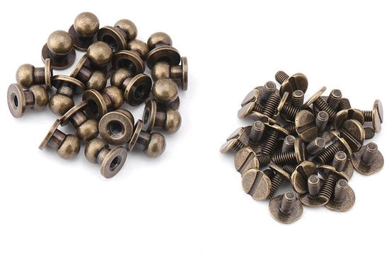 Chiodi a tappo 20 pezzi - Coperchio/Bronzo - Tappo a cuneo - Nastri di fissaggio - Accessorio per pelle - 6 x 8 mm Dimensioni - Set di chiodi a tappo