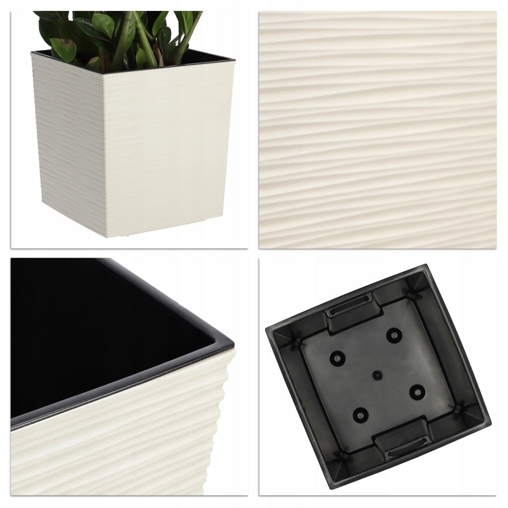 Vaso da fiori KADAX, 40 cm, color crema, con coperchio in plastica e inserto.