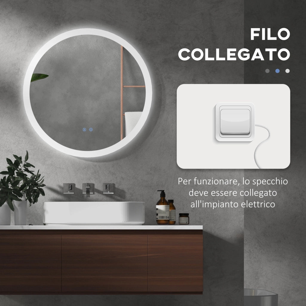 Specchio Bagno LED Antiappannamento ¨C Xylo ¨C Metallo e Vetro, 3 Colori Regolabili, ?70x3 cm