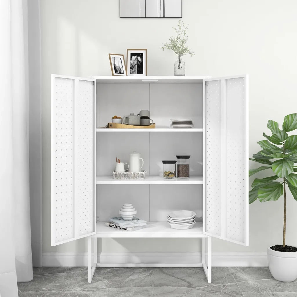 Credenza Alta Bianca 80x35x135 cm in Acciaio