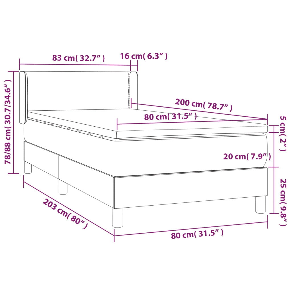 Giroletto a Molle con Materasso-Struttura Letto Grigio Scuro 80x200 cm Tessuto 437517