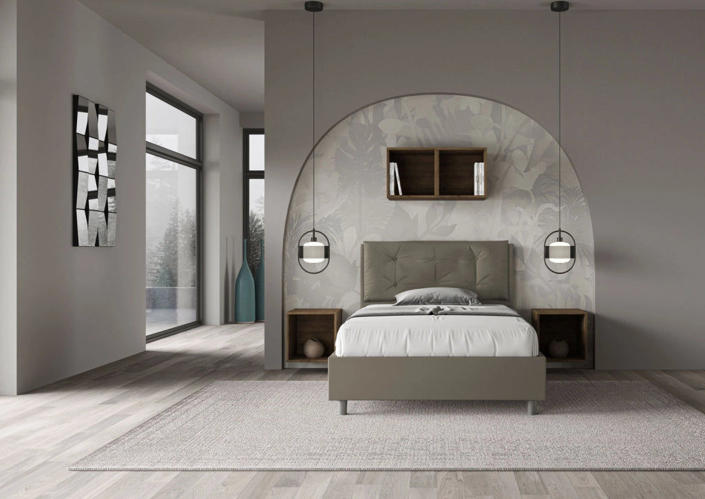 BS COM Letto una piazza e mezza con rete imbottito 120x190 similpelle cappuccino