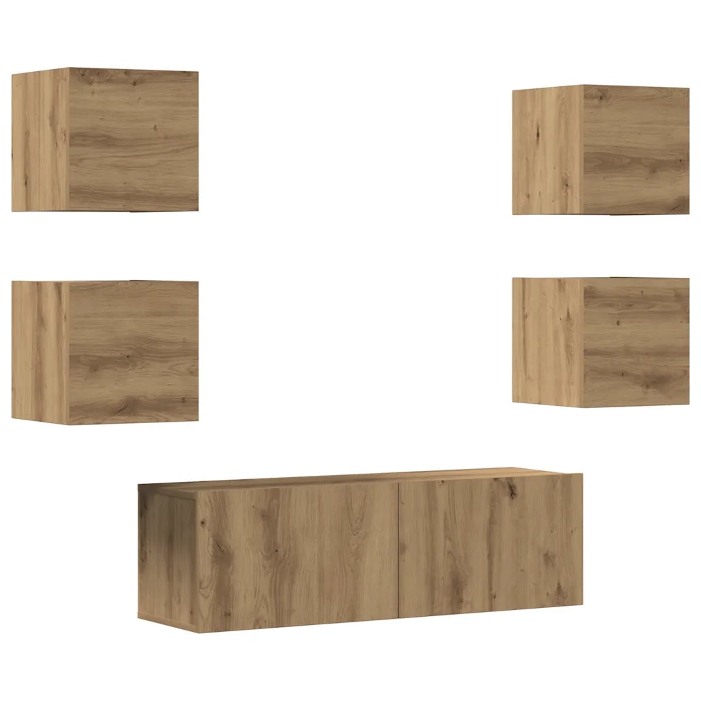 Set Mobile TV 5 pz | Armadietto TV | Mobile Porta TV Montato a Parete Rovere in Legno Multistrato