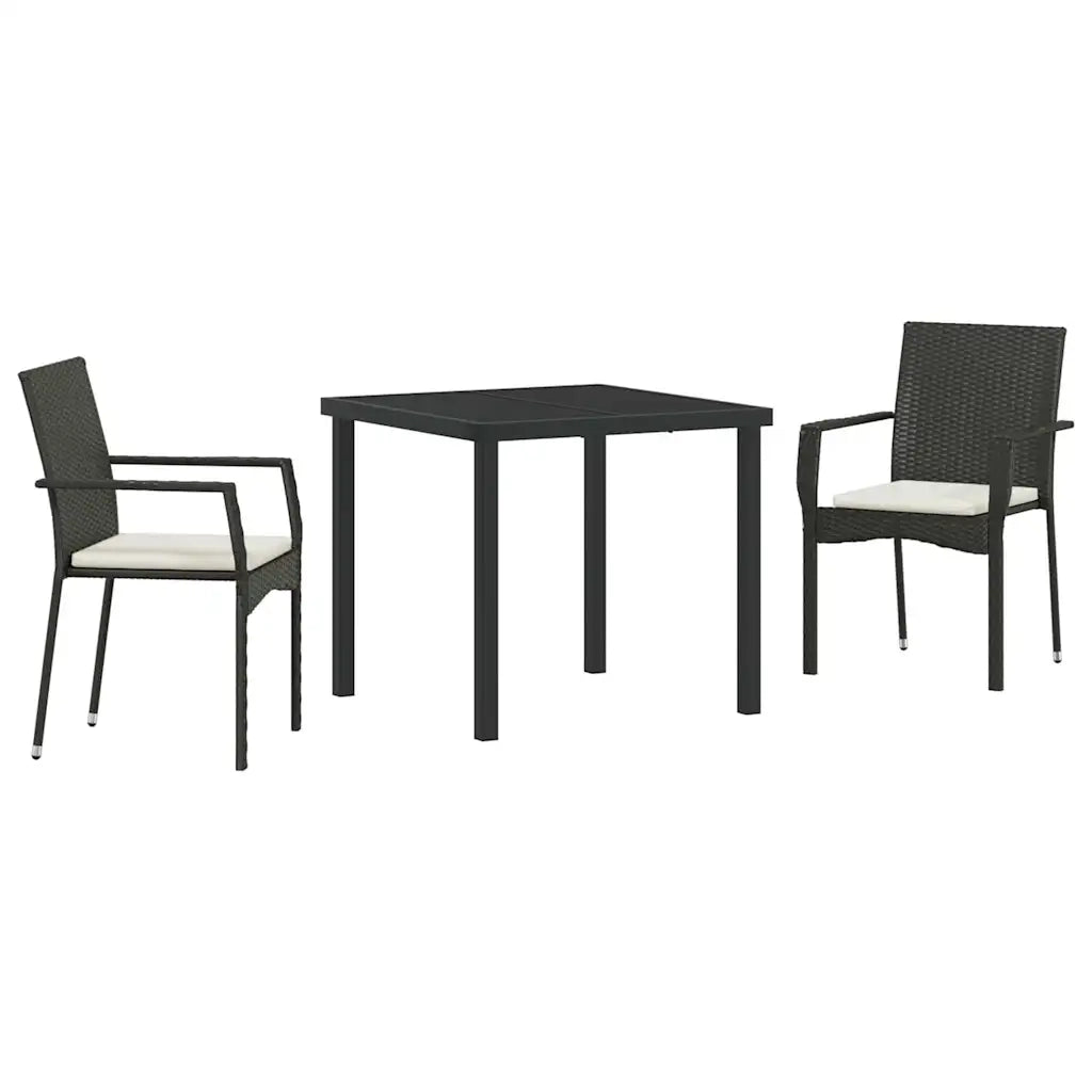 Set da Pranzo per Giardino con cuscino 3 pcs Nero polyrattan