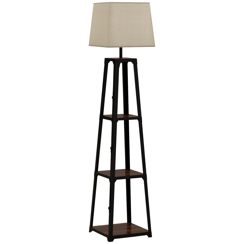 Lampada da Terra a 3 Ripiani con Paralume ¨C Minimal ¨C Nero e Beige ?42x166 cm