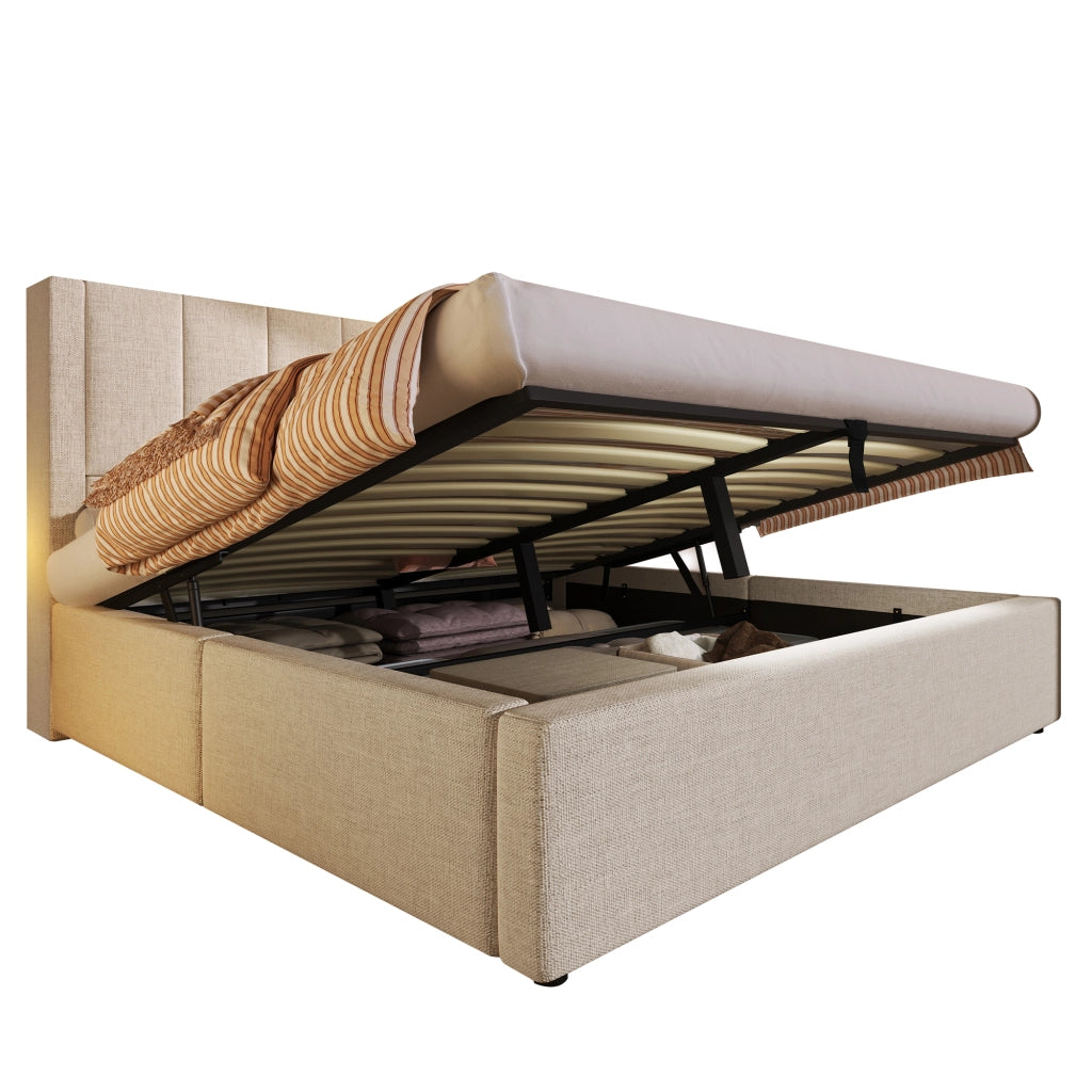 letto imbottito lino beige 140 x 200 cm