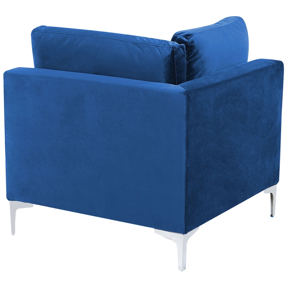 Divano ad angolo a 1 posto in velluto blu marino Modulo con gambe in metallo argento Stile glamour