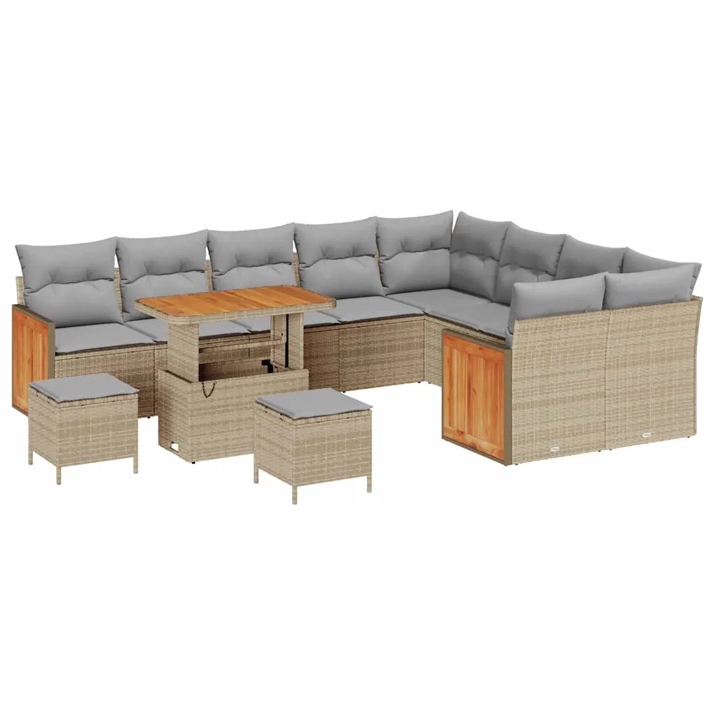 Set Divano da Giardino 13 pcs Beige e Grigio Chiaro polyrattan