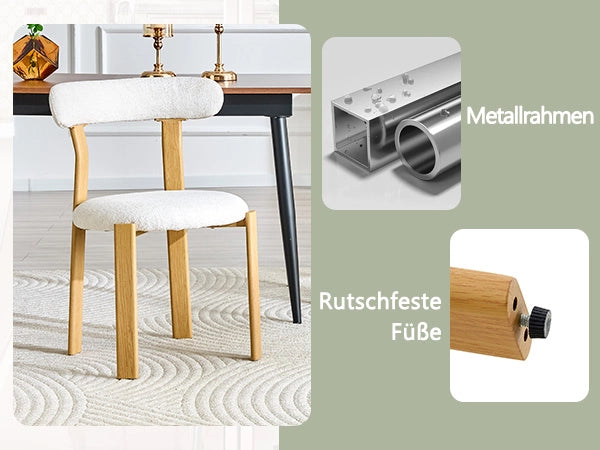 Set di 2 sedie, rivestite in tessuto boucl¨¦ traspirante bianco, schienale ergonomico, gambe robuste con piedini antiscivolo, altezza circa 79 cm, solo