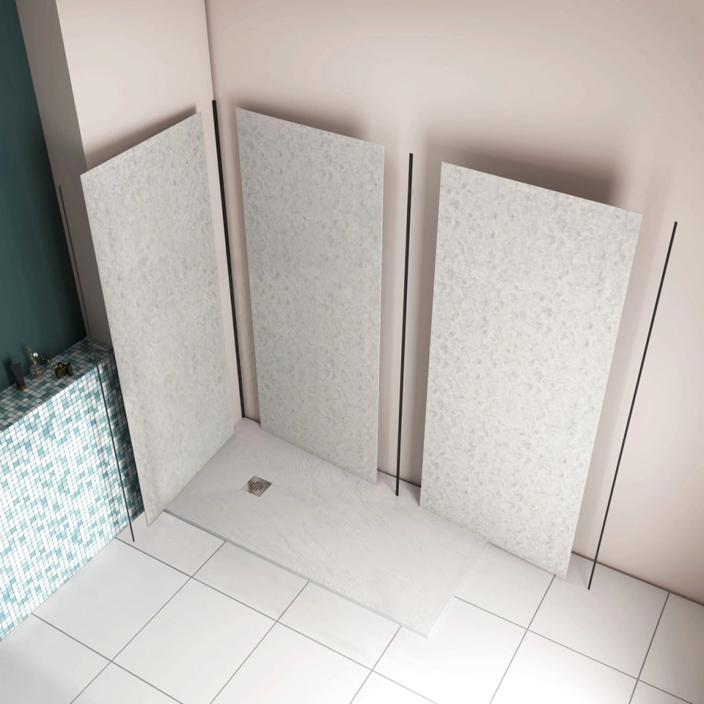 H.210 cm Pannello Doccia ad Angolo 90x90x90 cm Realizzato in Alluminio da 3 mm con Profili Finitura Grigio Cemento per Rivestimento Parete Bagno