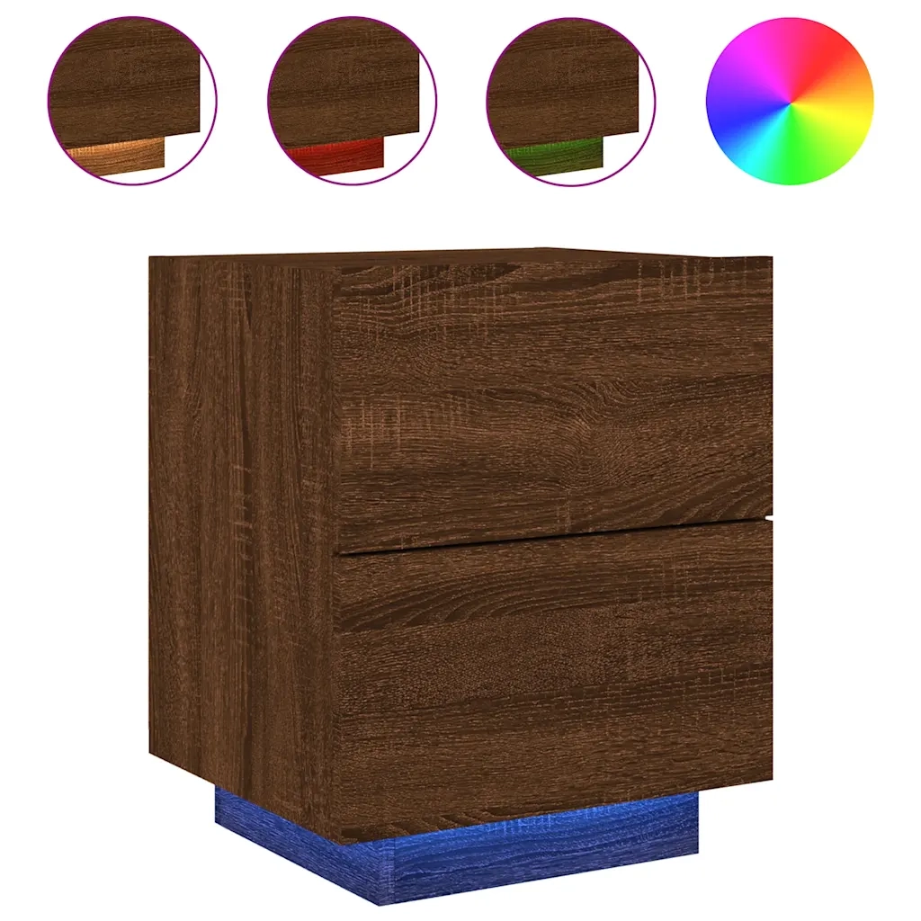 Comodino con Luci LED Rovere Marrone in Legno Multistrato 836747