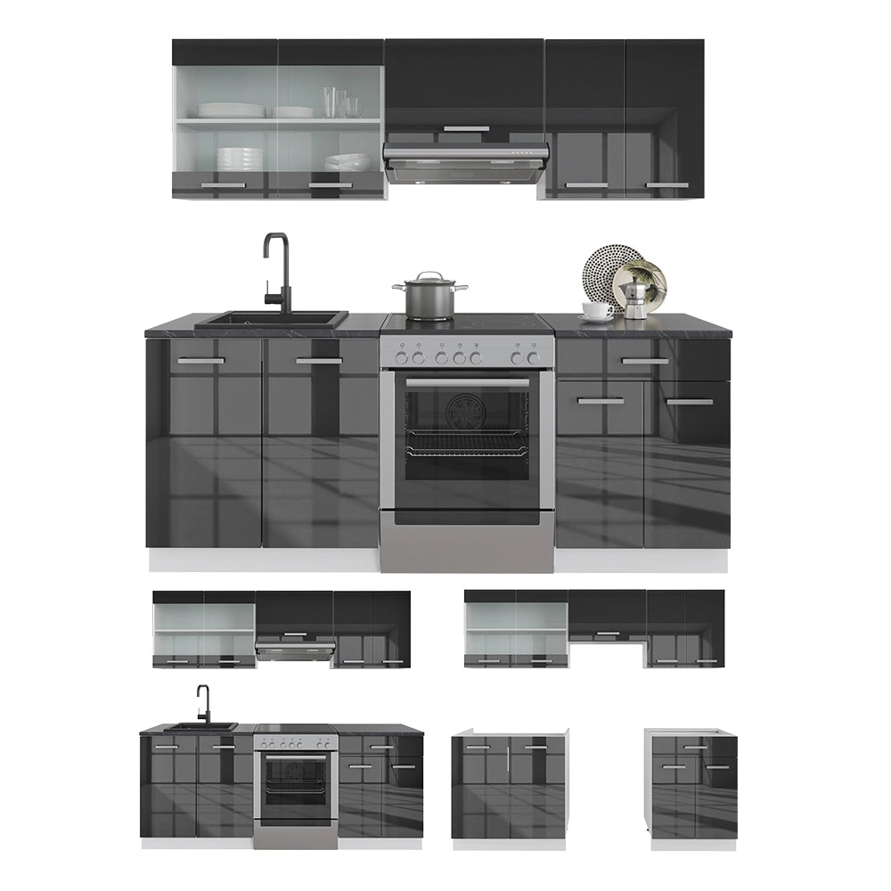 Vicco Cucina componibile Antracite lucido/bianco 200 cm , PL Antracite