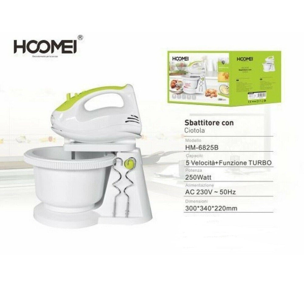 Trade Shop - Sbattitore Elettrico Frullatore Impastatore 5 Velocita' 250 Watt Hoomei Hm-6825b -