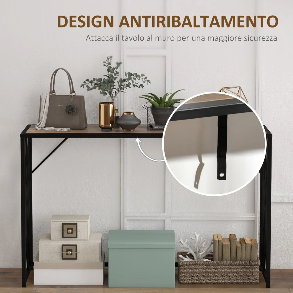 Consolle da Ingresso ¨C Minimal ¨C Legno e Acciaio, Marrone, 120x35x75cm