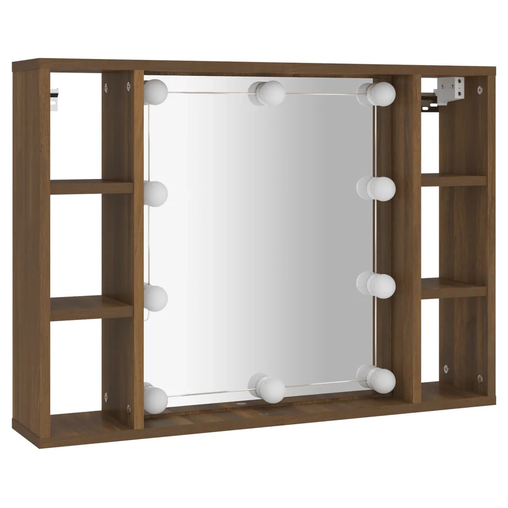 Mobile a Specchio con LED-Armadietto a Specchio Rovere Marrone 76x15x55 cm