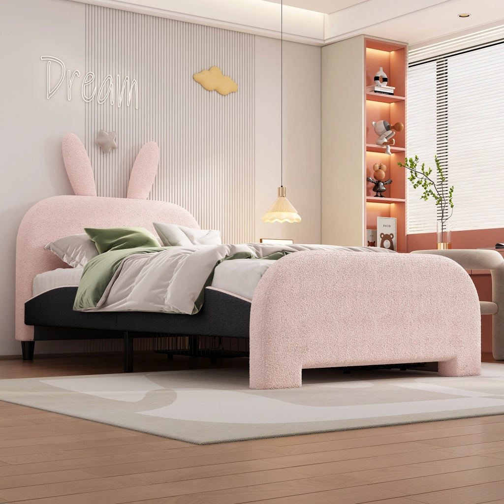 LETTO bambini 90x200 cm rosa in Plush e MDF con 2 cassetti