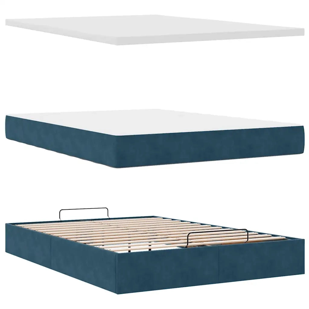 Struttura Letto Pouf con Materasso Blu 140x200cm in Velluto 3311709