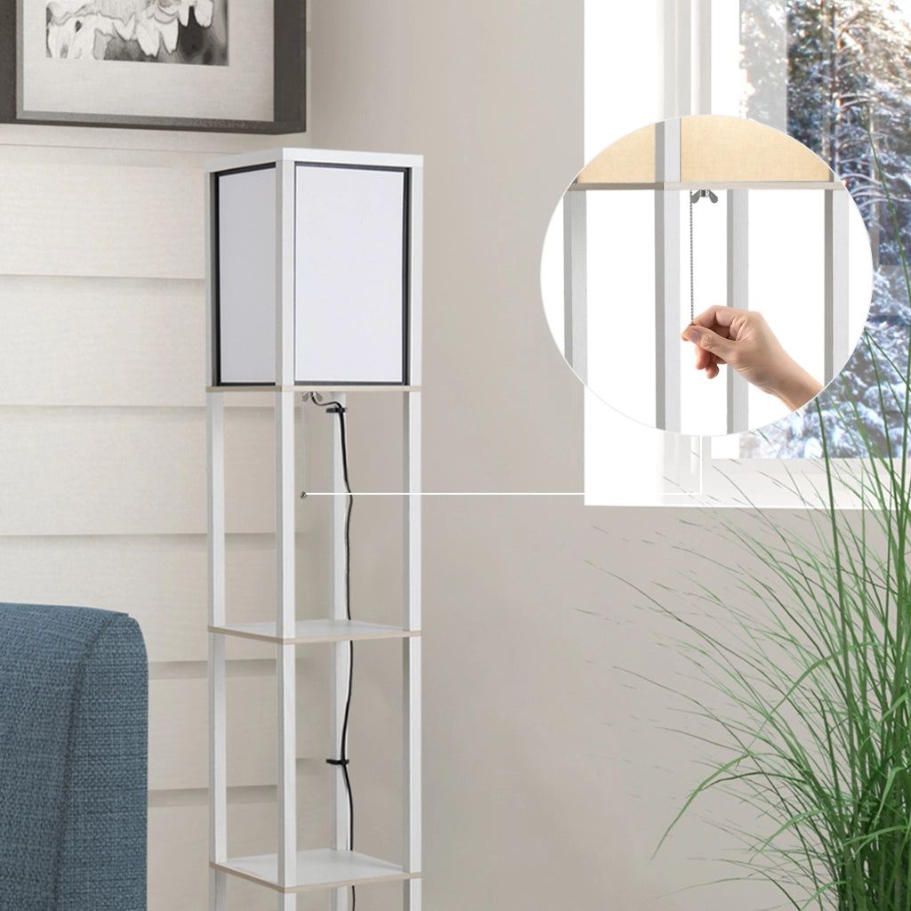 Lampada da Terra con Scaffale ¨C Xylo ¨C 3 Ripiani Legno MDF Bianco 26x26x160cm