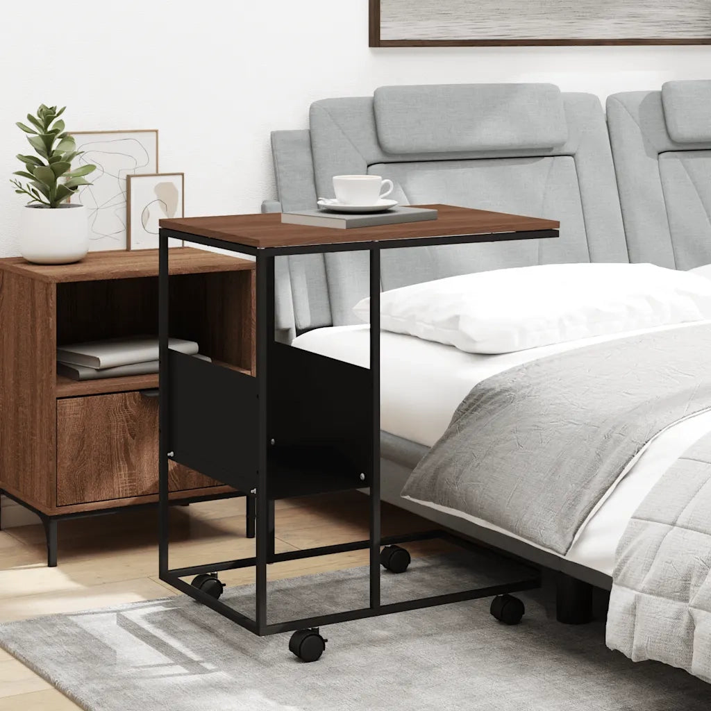 Tavolino con Ruote-Tavolino da soggiorno-Tavolo Nero 55x36x63,5 cm in Legno Multistrato 577989