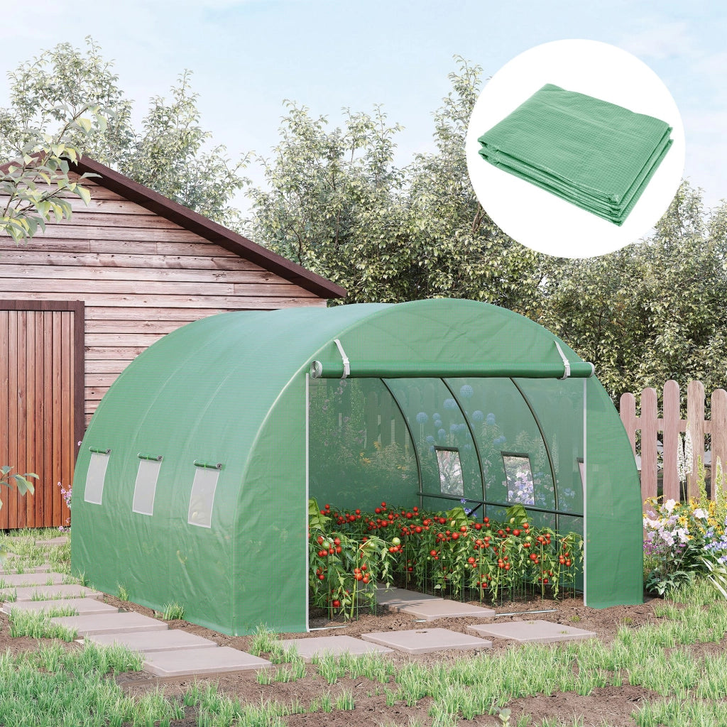 Telo di ricambio per serra a tunnel da giardino 9 m2, dimensioni 3L x 3W x 2H m, PE anti-UV impermeabile, 6 finestre + porta avvolgibile con