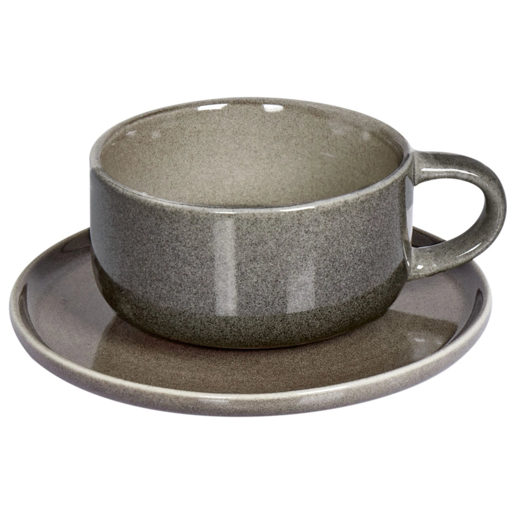 Set di 4 tazze con piattini in gres grigio con finitura in smalto reattivo fatto a mano per il tè e il caffè Cucina Sala da pranzo