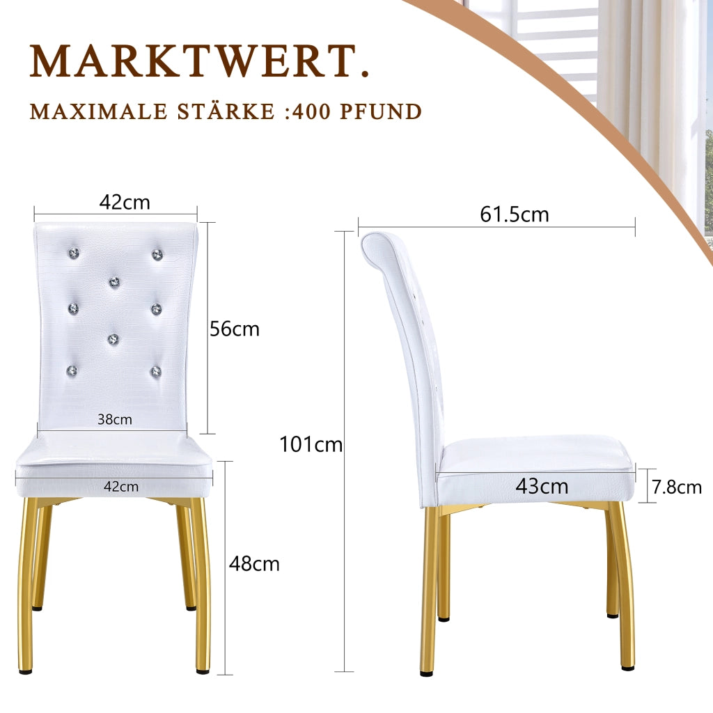 Sedia da pranzo con schienale decorato e piedini regolabili in PVC e metallo, oro