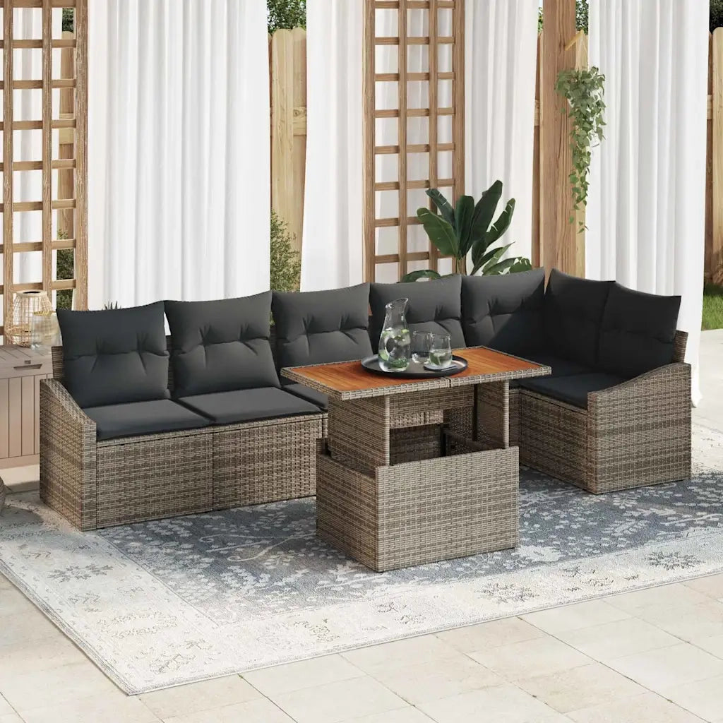 Set Divano da Giardino 7 pcs Grigio Poly Rattan 3358582