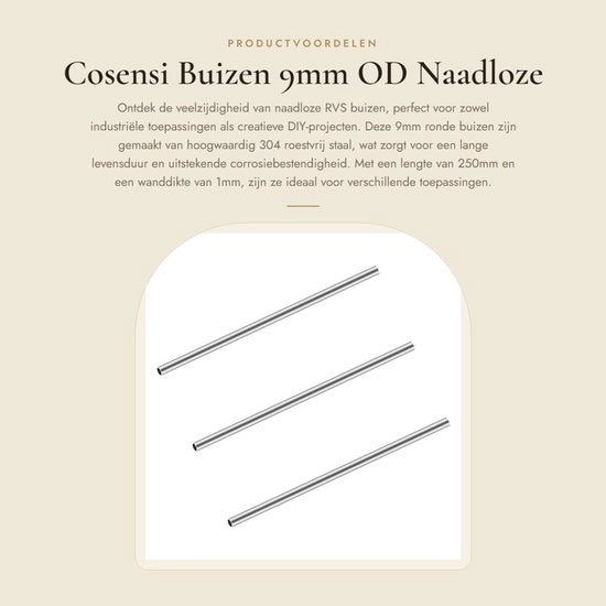 Set di Tubi in Acciaio Inossidabile 9mm OD - 1mm di Diametro - 250mm di Lunghezza - Set da 3 - Tubi Senza Saldatura - Resistente alla Corrosione - Tubo in Acciaio