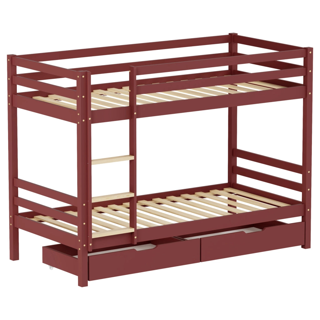 Letto a castello per bambini 190x90cm in terracotta con cassetti AMBRE