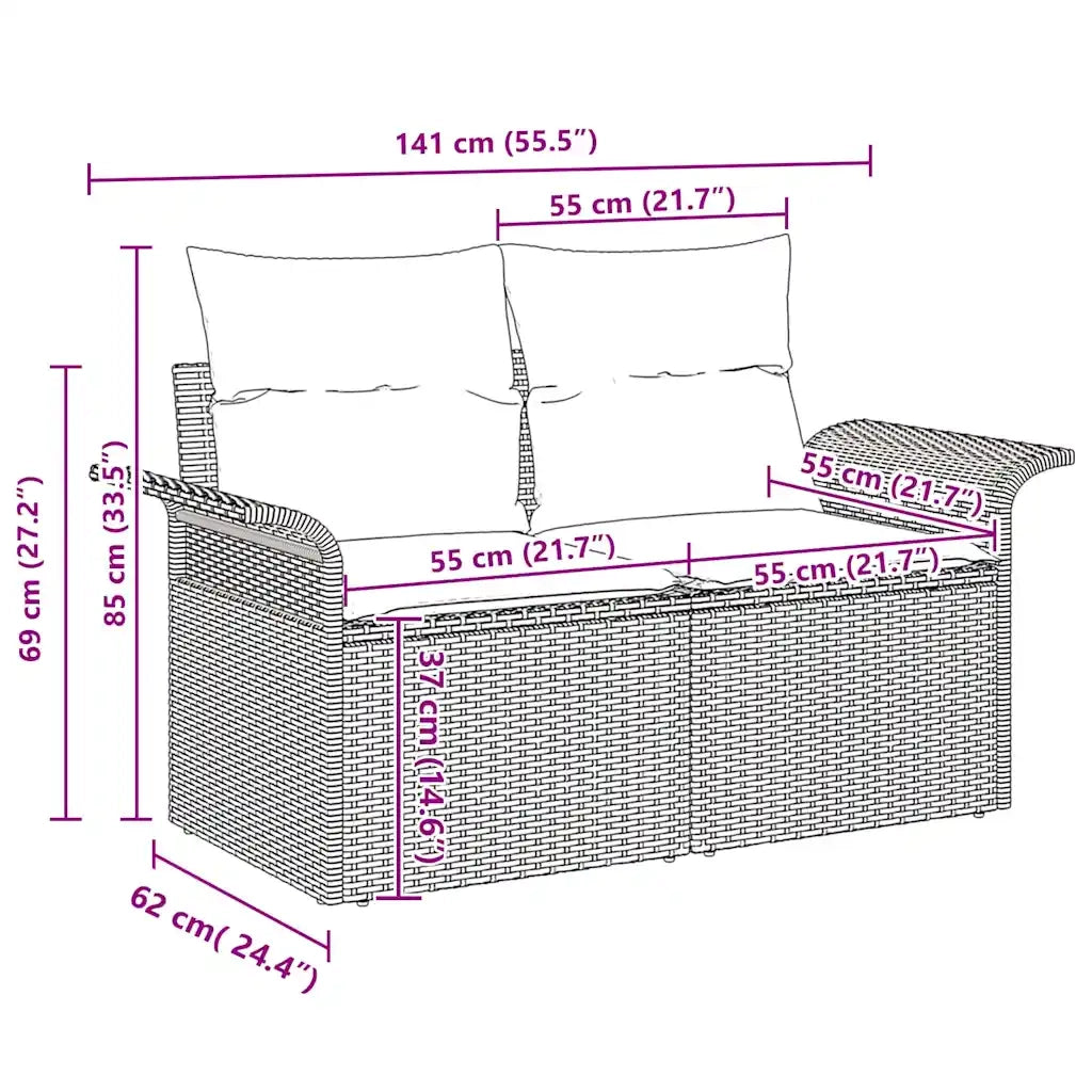 Set Divano da Giardino con cuscino 5 pcs Marrone polyrattan 3345358