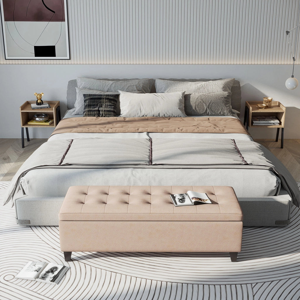 Panca, panca imbottita con contenitore, panca da letto con coperchio, effetto lino, panca con contenitore, panca contenitore per soggiorno, camera da