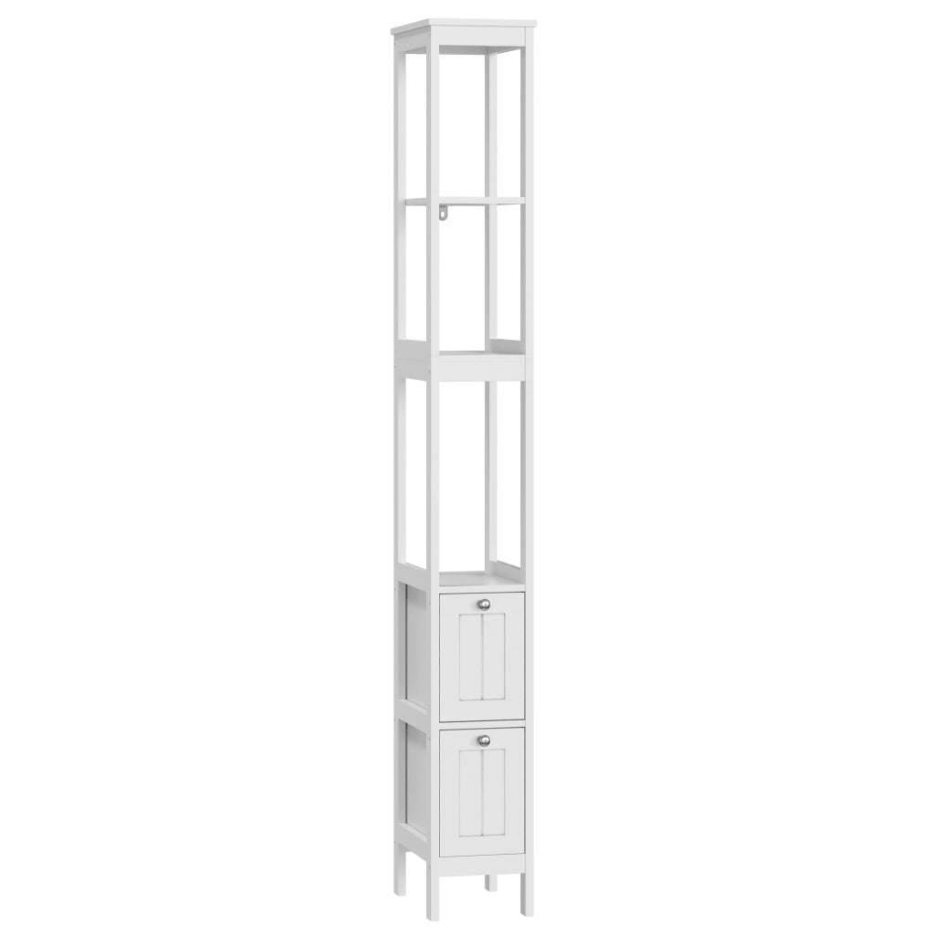 Mobile bagno stretto 20x30x160 cm con 2 cassetti e 3 ripiani in MDF bianco