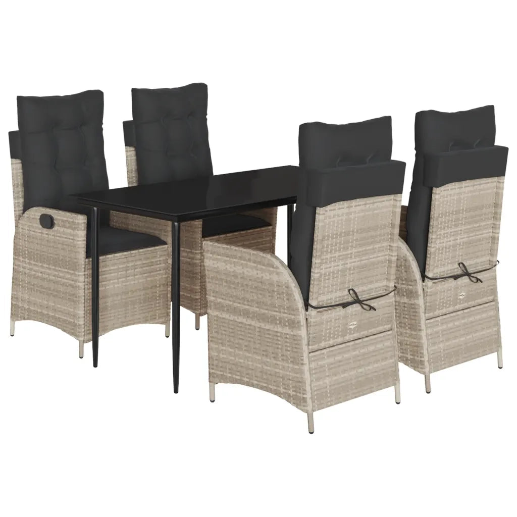 Set Pranzo da Giardino 5pz con Cuscini Grigio Chiaro Polyrattan