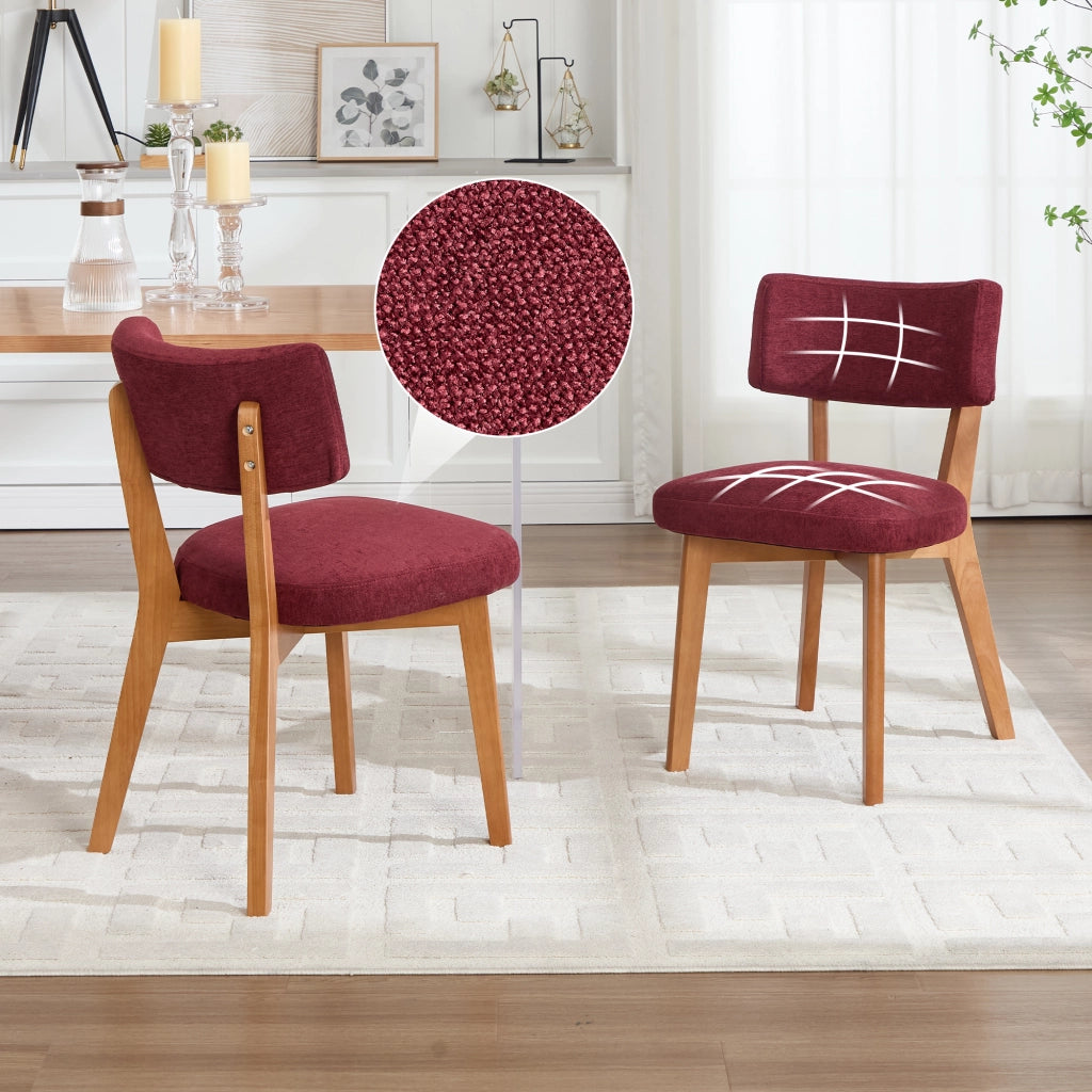 Sedia da pranzo Set di 2 con Schienale Ergonomico e Seduta Imbottita in Legno Rosso Vino 54.5 × 47 × 77 cm