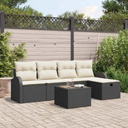Set Divano da Giardino con cuscino 6 pcs Nero Poly Rattan