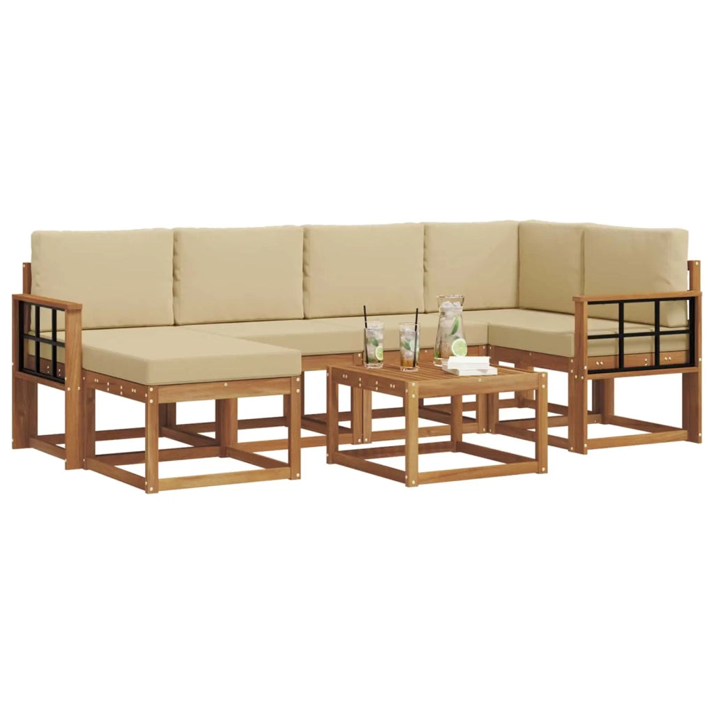Set di divani da esterno con cuscino 7 pcs Naturale e Beige 3366686