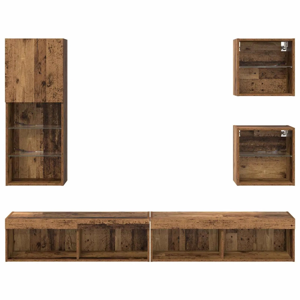 Mobile Porta TV con LED 5 pz-Credenza per TV Legno vecchio 518121
