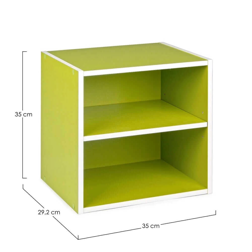 Cubo Modulare con Mensola in Legno Verde per Soggiorno - NIXO