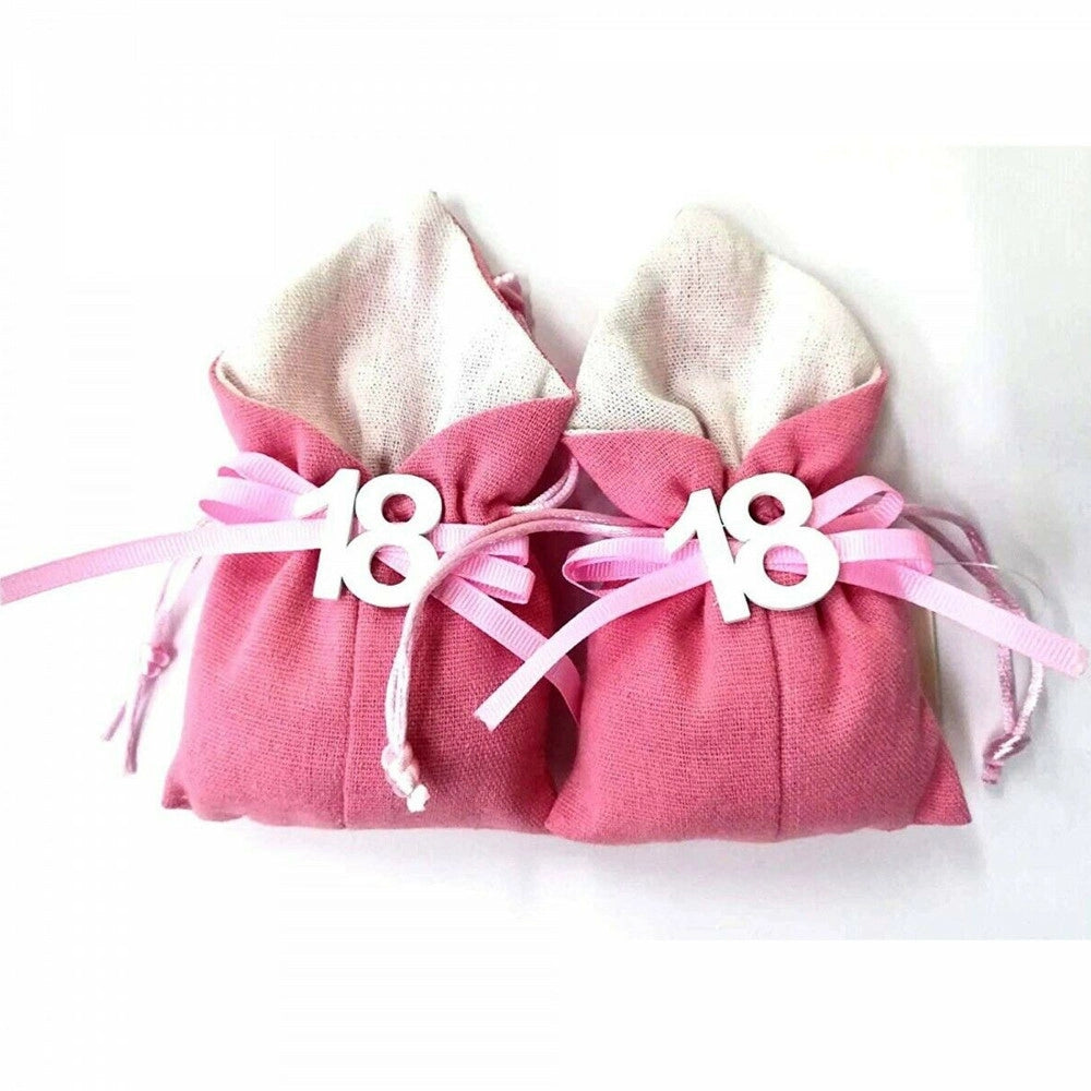 Trade Shop - Set 12pz Sacchetto Colorato Numero 18 Anni Juta 10x13cm Bomboniera Portaconfetti -