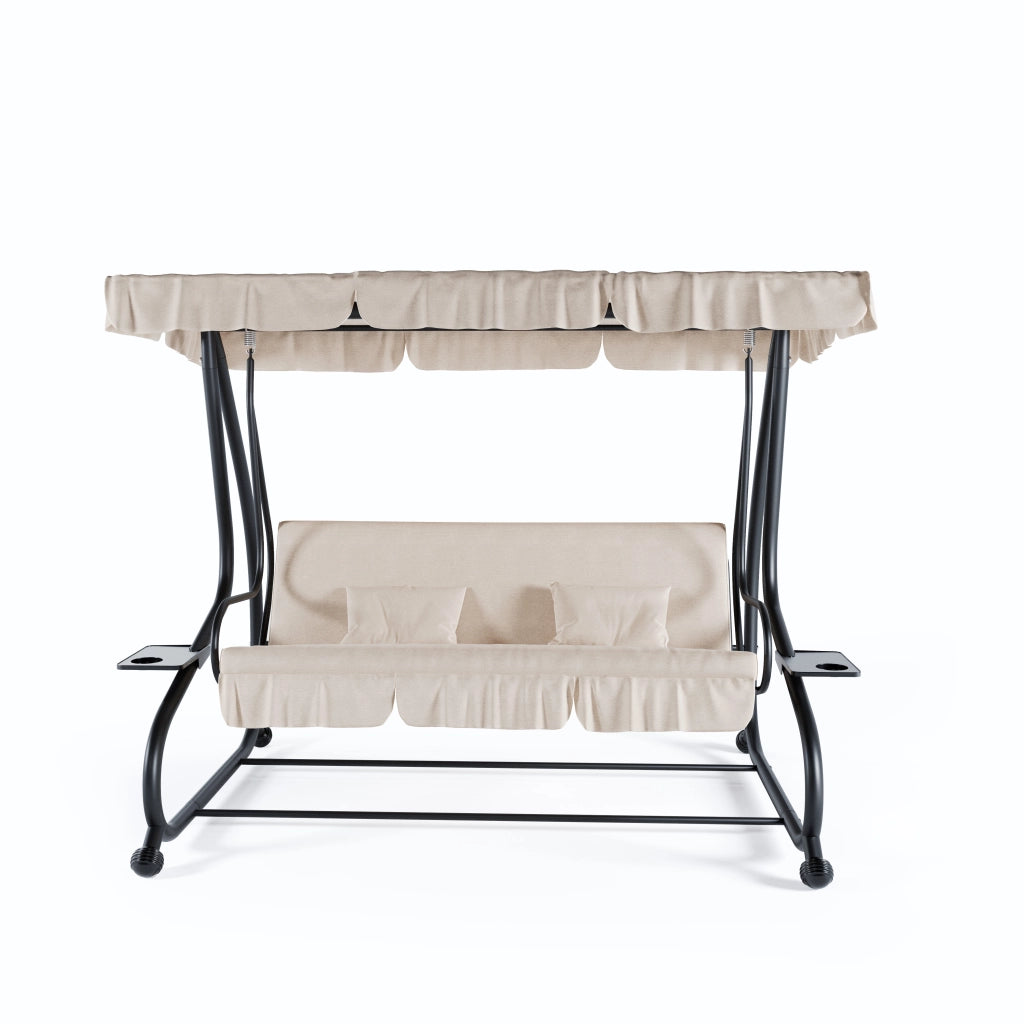 Dondolo 3 Posti Reclinabile Con Tettuccio Regolabile Cuscini Imbottiti Diventa Letto Struttura In Acciaio Giardino Esterno Balcone Terrazzo 200 x 120 x 160 cm Beige
