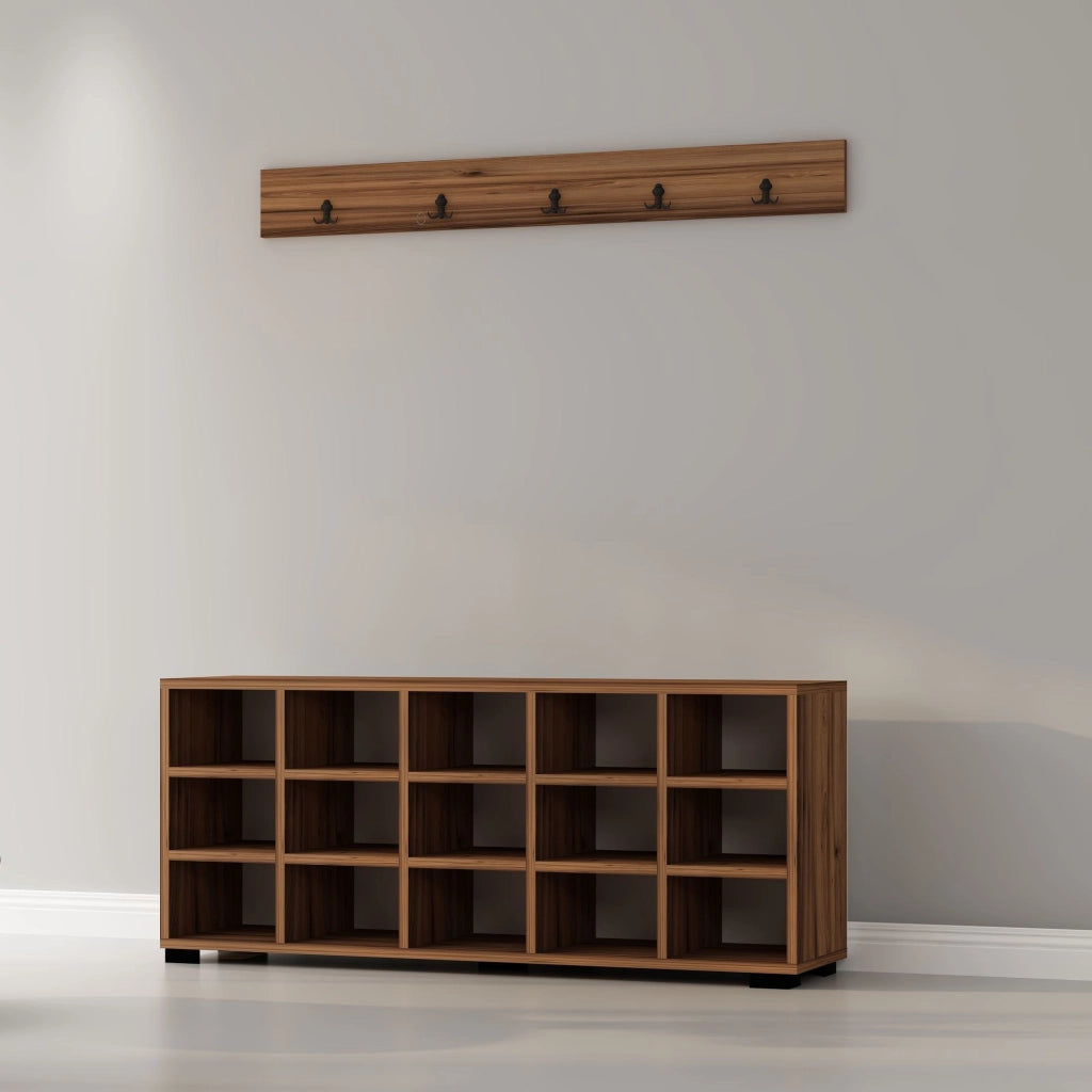 Scarpiera in legno "Talu" con appendiabiti - 120 x 30 x 52 cm - Marrone