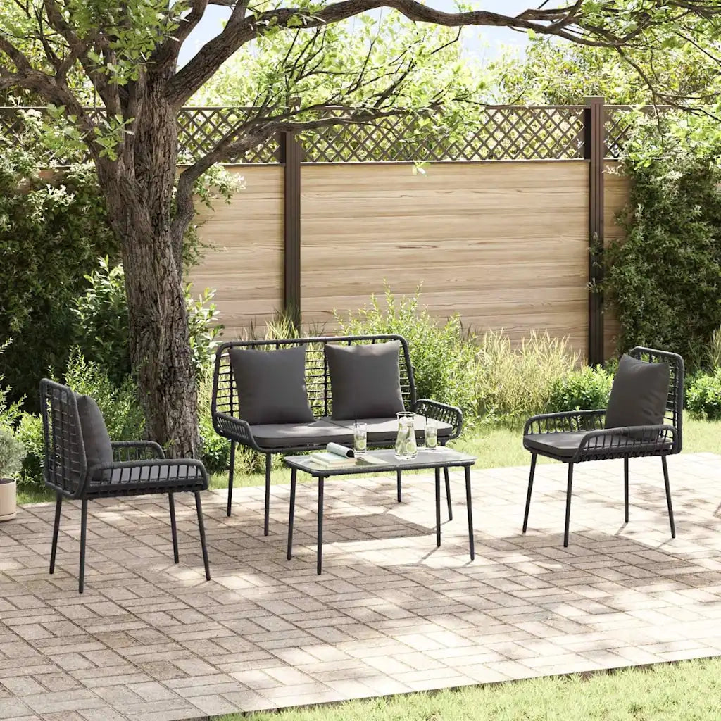 Set da Pranzo per Giardino 3 pcs Nero e antracite polyrattan 42010358