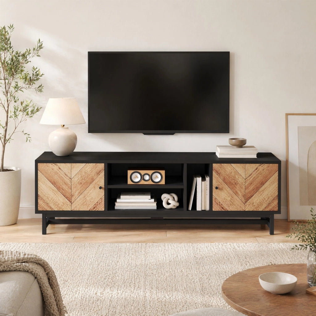 MOBILE TV 150 cm Nero e Effetto Legno con 2 Ante e 3 Vani