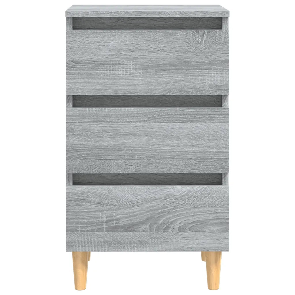 Comodino con Gambe in Legno Massello Grigio Sonoma 40x35x69 cm 813136