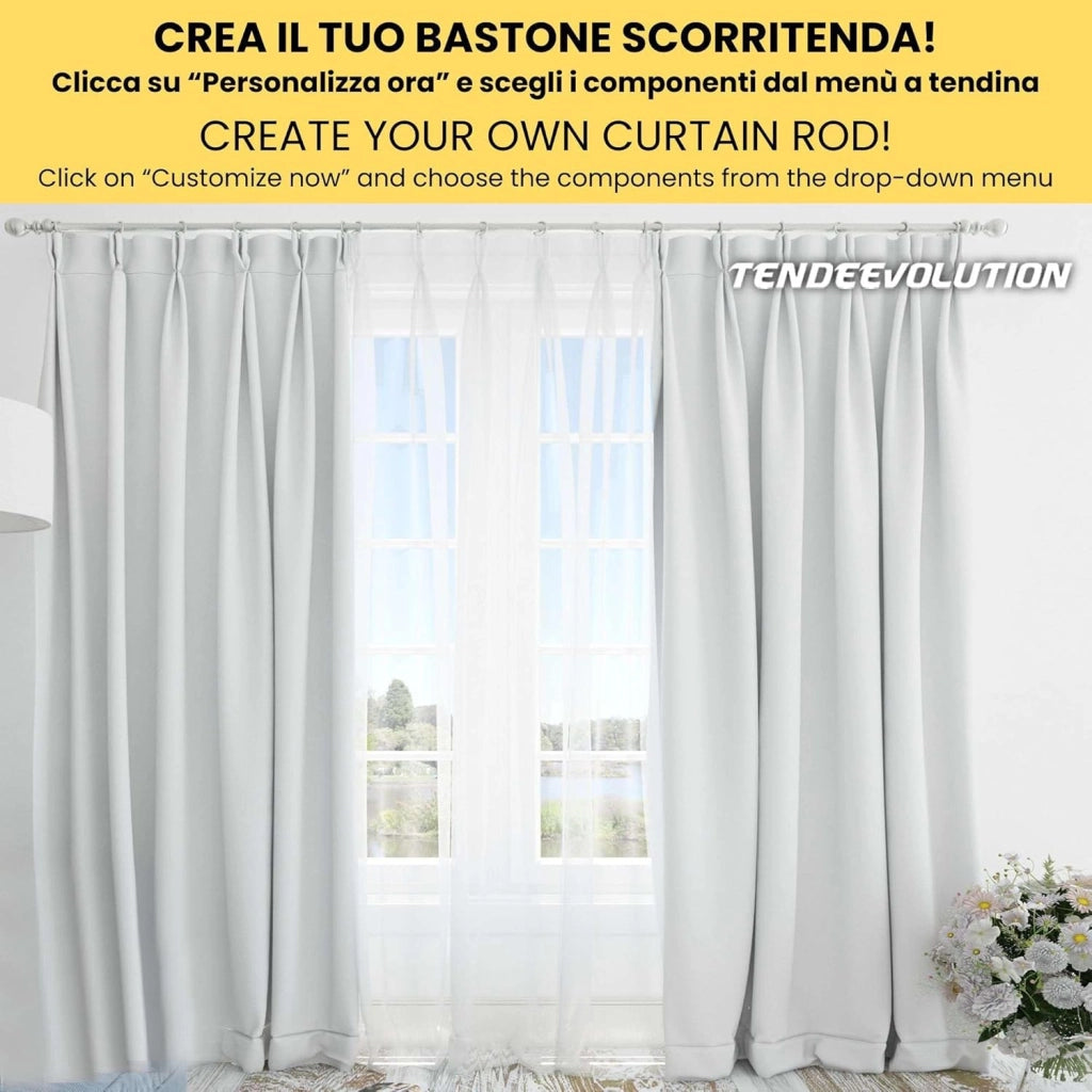Bastone per Tenda In Acciaio Zincato Diametro 20mm Binario per tende Colore Cromato Lunghezza 200 CM