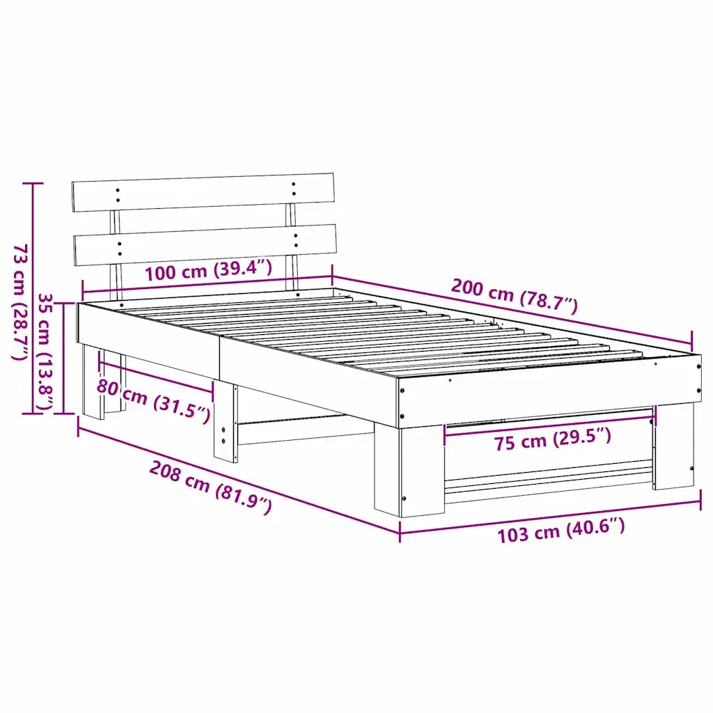 Letto singolo | Letto per adulti | Struttura del letto Bianco 100 x 200 cm Pino massello