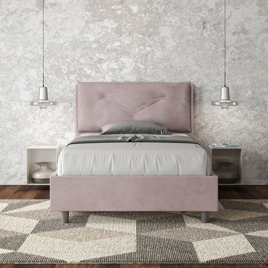 BS COM Letto una piazza e mezza contenitore imbottito 110x210 microfibra glicine