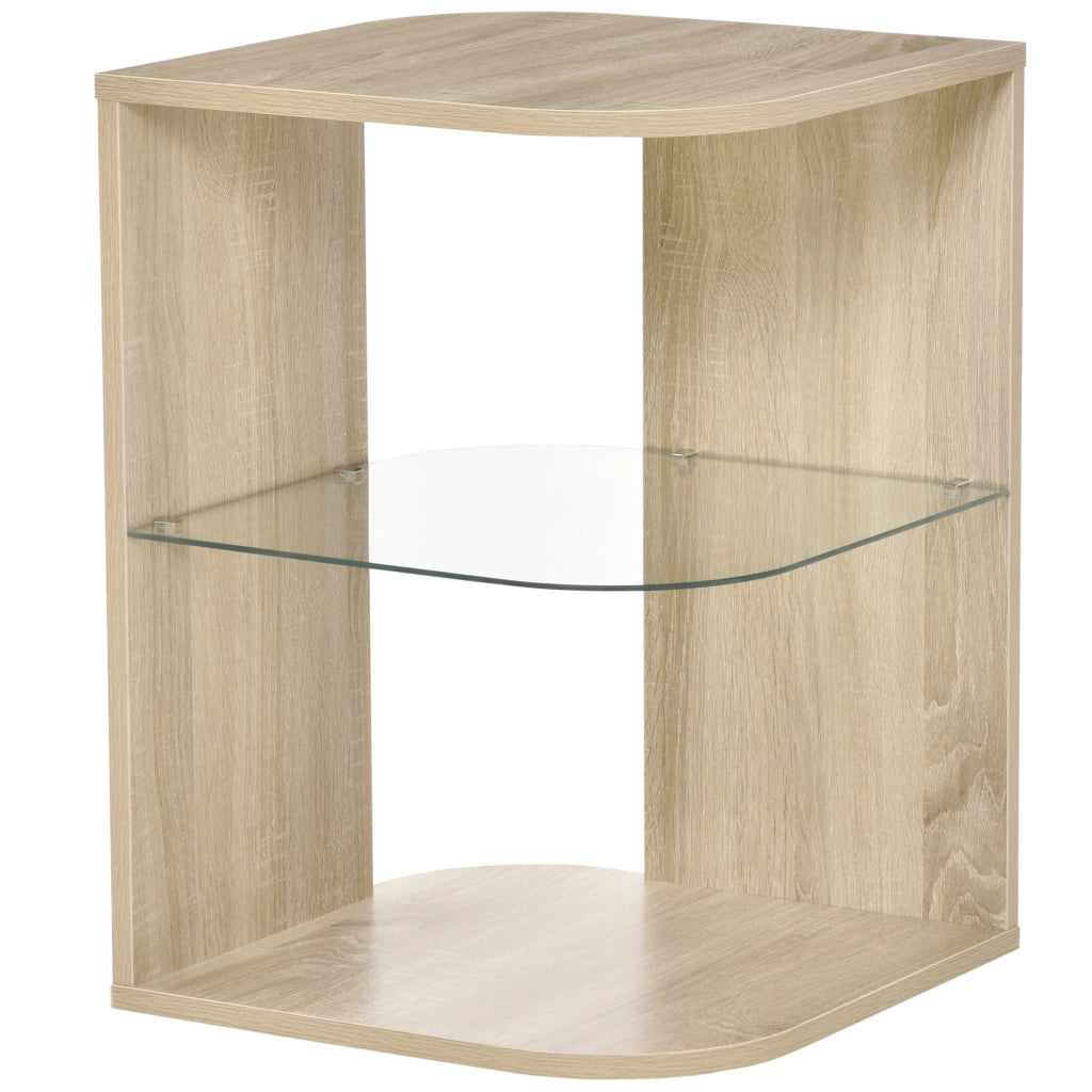 Tavolino da salotto moderno con ripiano in vetro ¨C Minimal ¨C 40x40x56 cm legno naturale
